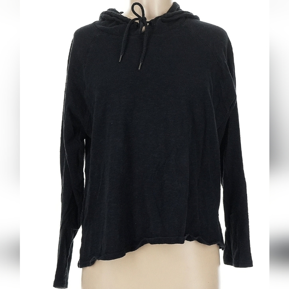 aerie Black Long-Sleeve Hooded Knit Sweatshirt - Picture 1 of 5